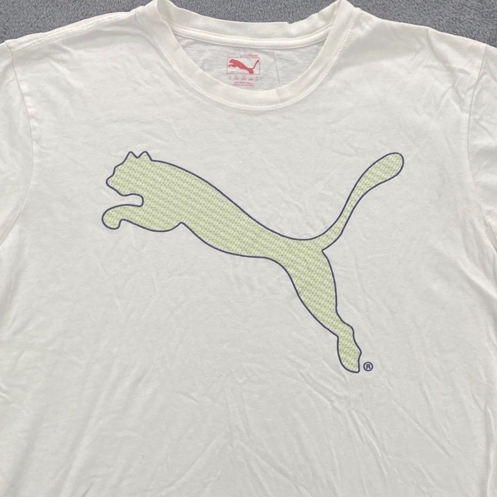 Puma T-Shirt Mens XL White Lime Green Graphic Logo Sportlifestyle Short Sleeve